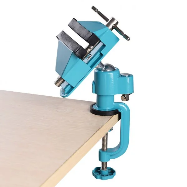 Etau d’Etabli Multi-angle en Alliage d’Aluminium Pivotante à 360° avec Mâchoire Réglable 0-80MM et Ouverture 0-50MM Bleu