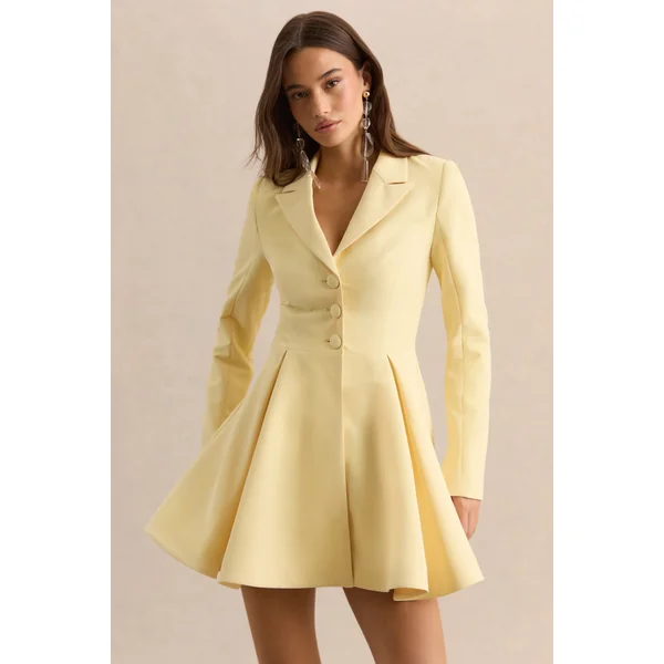 Etherea | Mini-robe patineuse citron à décolleté plongeant