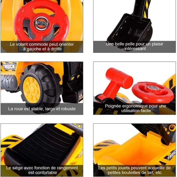 Excavatrice Tracteur Jouet pour Enfant Porteur de Quatre Pneus Vocal avec Casque de Sécurité