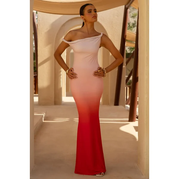 Exotic | Robe longue asymétrique ombré rouge