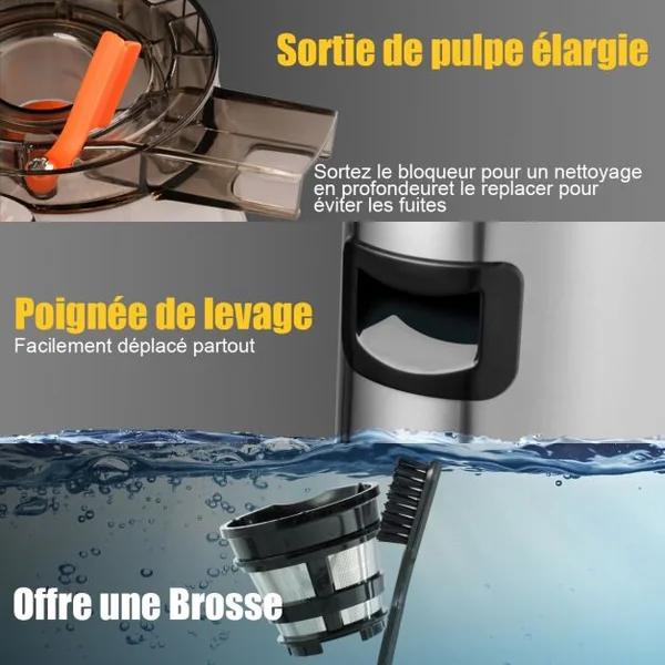 Extracteur de Jus 150w avec Accessoires Centrifugeuse Fruits Légumes en Acier Inoxydable Pc 27x185x52cm Blanc Noir