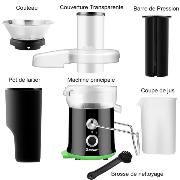 Extracteur de jus de fruits et légumes 600W en Acier inoxydable Centrifugeuse pour fruits et légumes, 25x16x33cm, Noir