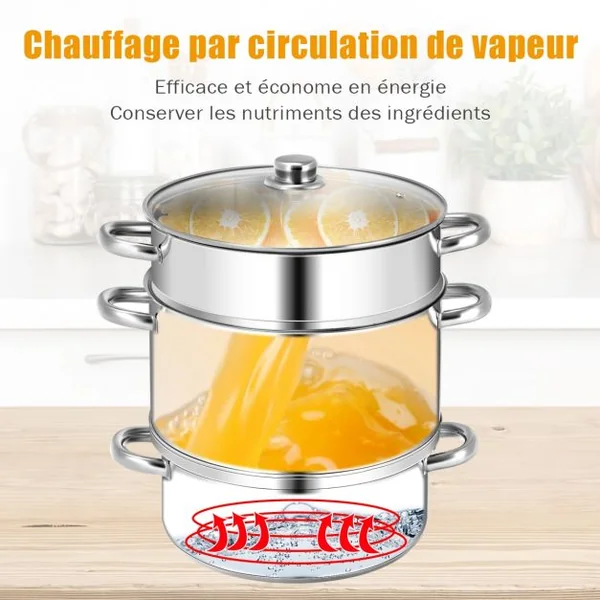 Extracteur de Jus / Fruit Cuiseur à Vapeur Φ26,5 cm / 9L en Acier inox. avec Couvercle Tuyau Pince-Induction