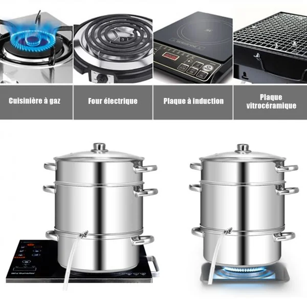 Extracteur de Jus / Fruit Cuiseur à Vapeur Φ26,5 cm / 9L en Acier inox. avec Couvercle Tuyau Pince-Induction