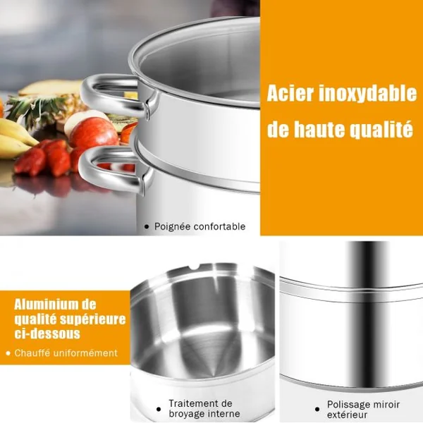 Extracteur de Jus / Fruit Cuiseur à Vapeur Φ26,5 cm / 9L en Acier inox. avec Couvercle Tuyau Pince-Induction
