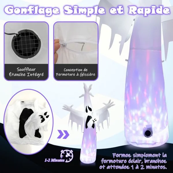 Fantôme Gonflable d'Halloween Décoration de Fête avec Lumières LED et Gonfleur Étanche Décoration Idéale pour Halloween
