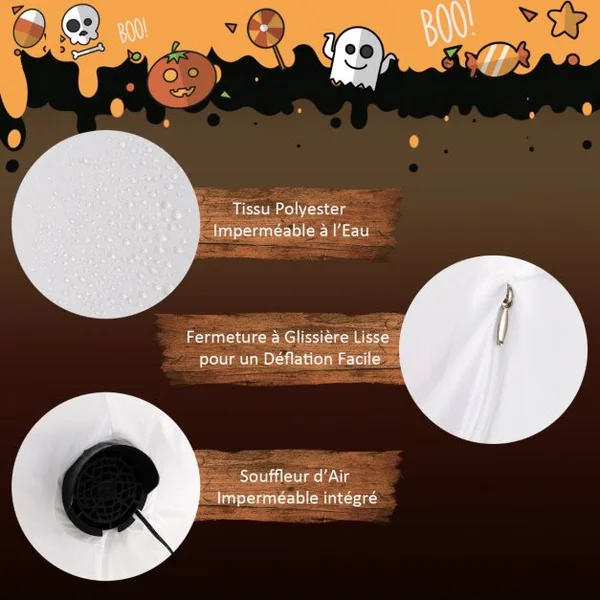 Fantôme Gonflable d'Halloween Hauteur 120 CM Décoration Extérieure d'Halloween avec Lumières LED pour Cour Pelouse