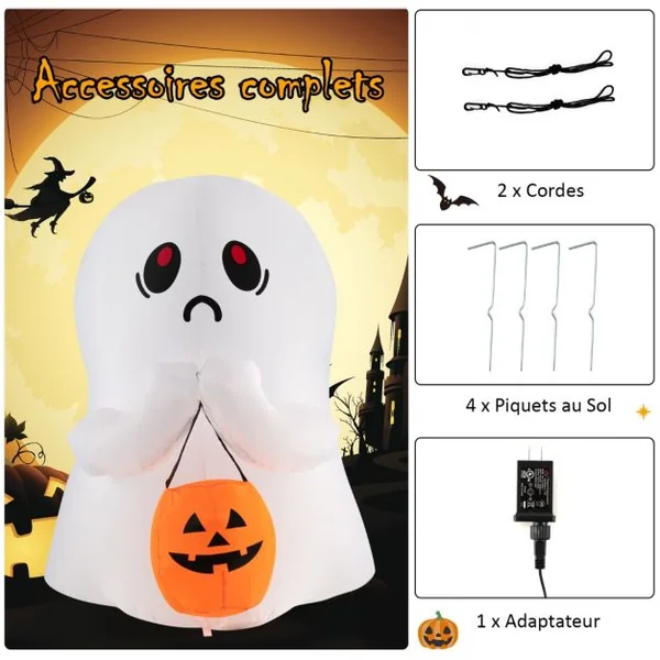 Fantôme Gonflable d'Halloween Hauteur 120 CM Décoration Extérieure d'Halloween avec Lumières LED pour Cour Pelouse