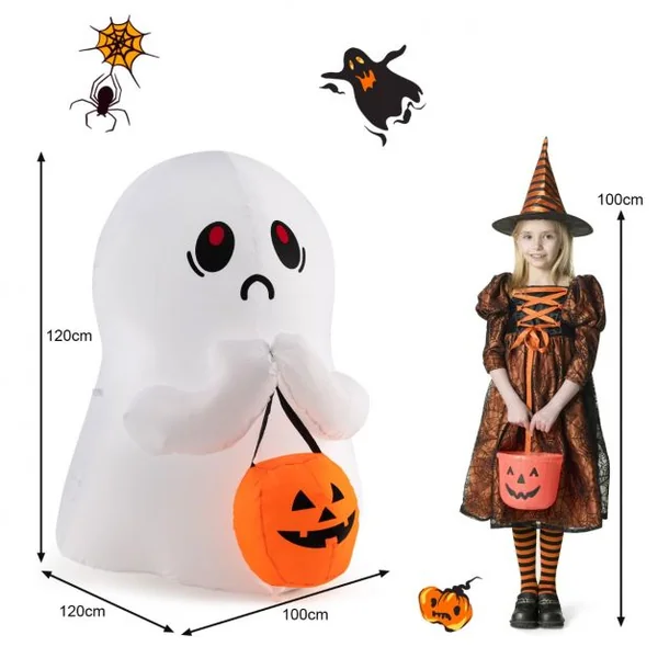 Fantôme Gonflable d'Halloween Hauteur 120 CM Décoration Extérieure d'Halloween avec Lumières LED pour Cour Pelouse