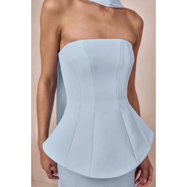 Farron | Robe longue bleu poudré bandeau effet corset