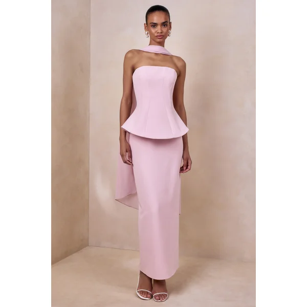 Farron | Robe longue rose clair bandeau effet corset
