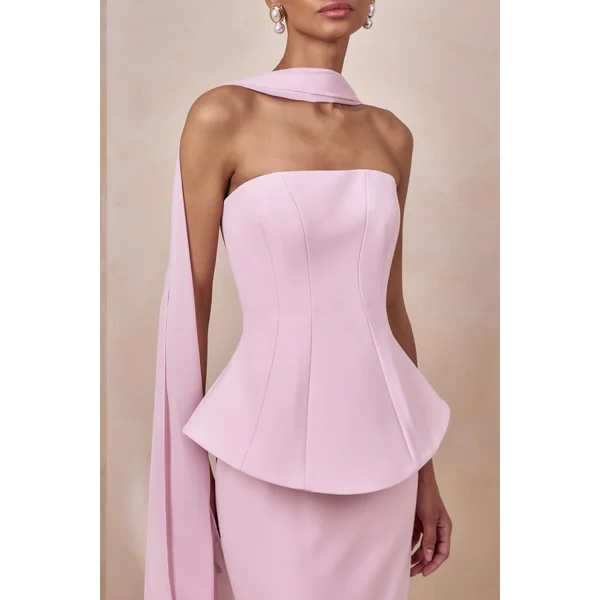 Farron | Robe longue rose clair bandeau effet corset