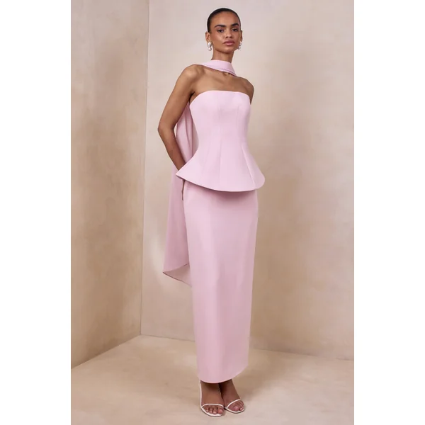 Farron | Robe longue rose clair bandeau effet corset