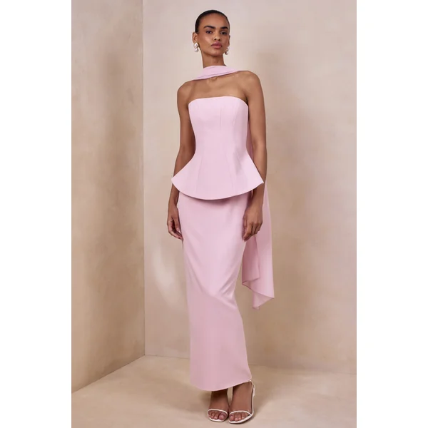 Farron | Robe longue rose clair bandeau effet corset