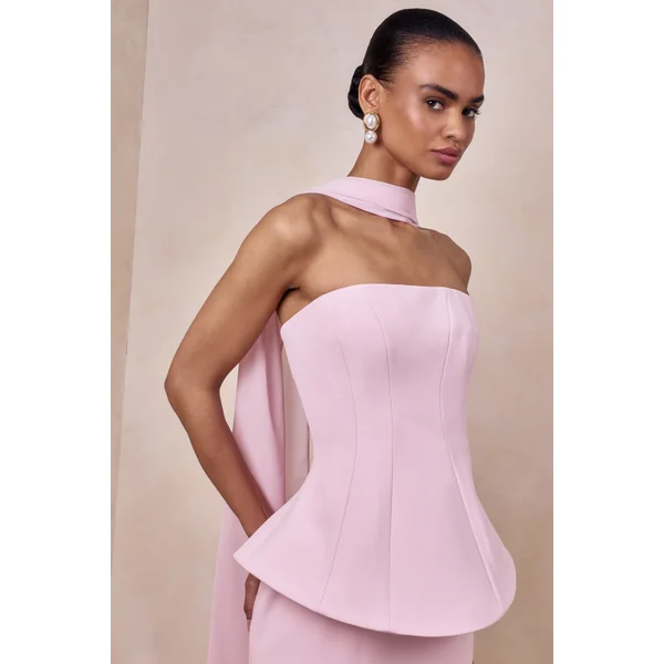Farron | Robe longue rose clair bandeau effet corset