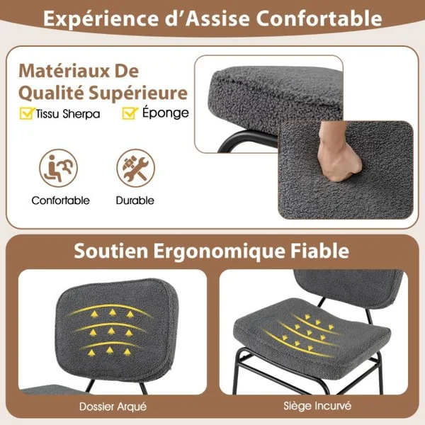 Fauteuil Accent Rembourré Fauteuil de Lecture en Sherpa avec Rembourrage en Éponge Patins Ajustables & Cadre en Métal Chaise Moderne Beige/Gris