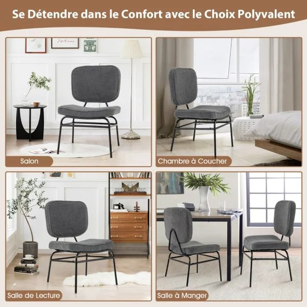 Fauteuil Accent Rembourré Fauteuil de Lecture en Sherpa avec Rembourrage en Éponge Patins Ajustables & Cadre en Métal Chaise Moderne Beige/Gris