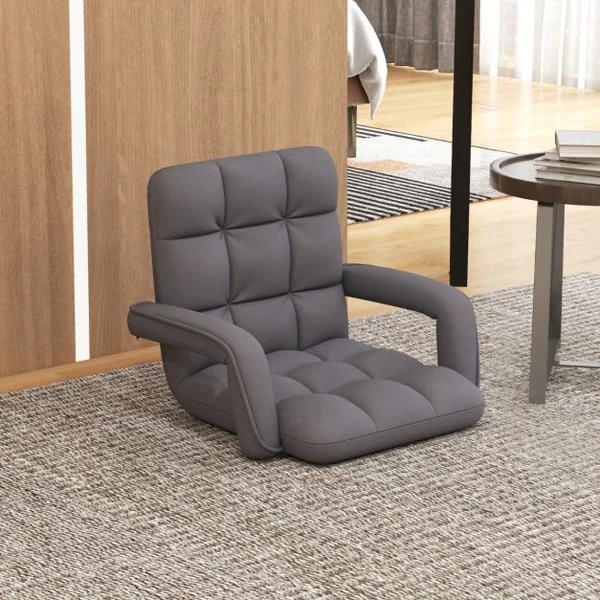 Fauteuil au Sol avec Support Dorsal Fauteuil de Sol Réglable à 6 Positions avec Accoudoirs Position Allongée Gris