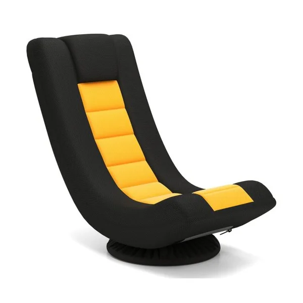 Fauteuil au Sol Pivotant à 360° Canapé de Sol Pliable Réglable à 4 Positions avec Support Lombaire Jaune et Noir