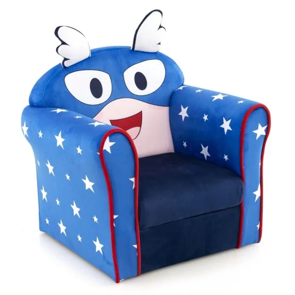 Fauteuil Bébé en Velours Cadre en Bois Patins Antidérapants Canapé Enfants 0-5 Ans Motif Aile