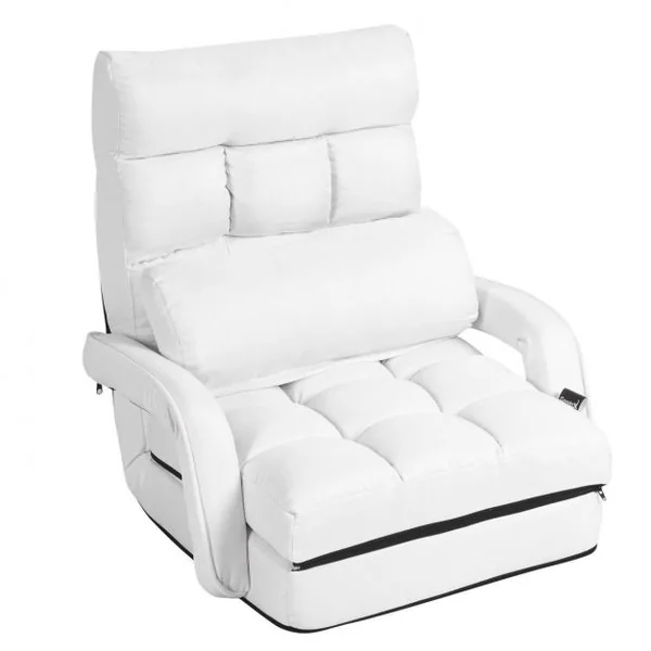 Fauteuil Convertible Chauffeuse Convertible 1 Place avec Oreiller 5 Positions en Tissu Lin Éponge 54x56x70cm Blanc