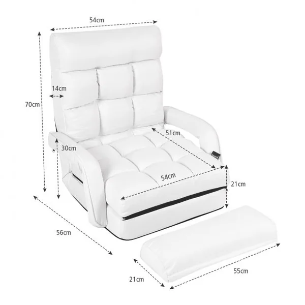 Fauteuil Convertible Chauffeuse Convertible 1 Place avec Oreiller 5 Positions en Tissu Lin Éponge 54x56x70cm Blanc