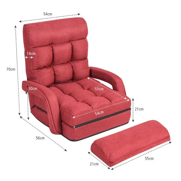 Fauteuil Convertible Chauffeuse Convertible 1 Place avec Oreiller 5 Positions en Tissu Lin Éponge 54x56x70cm Rouge