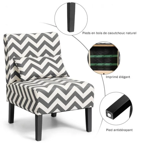 Fauteuil d’Appoint sans Accoudoir avec Coussin en Mousse Moelleuse Pieds en Bois Capacité 140kg 70,5x51x5x81cm Gris