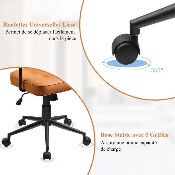 Fauteuil de Bureau - Dossier à Bascule - Accoudoir Ergonomique en PU Hauteur d’Assise Réglable 48 - 55,5 CM Orange
