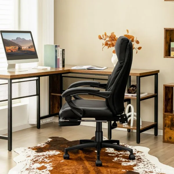 Fauteuil de Bureau Pivotant Dossier Inclinable Ergonomique avec Repose-Pieds Réglable en Hauteur 62 x 71,5 x 109-119 cm Noir