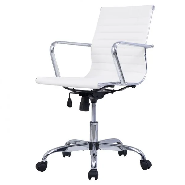 Fauteuil de Direction Chaise de Bureau Hauteur Réglable Capacité 120 Kg en Pu et Métal 56x58x88-98cm Blanc