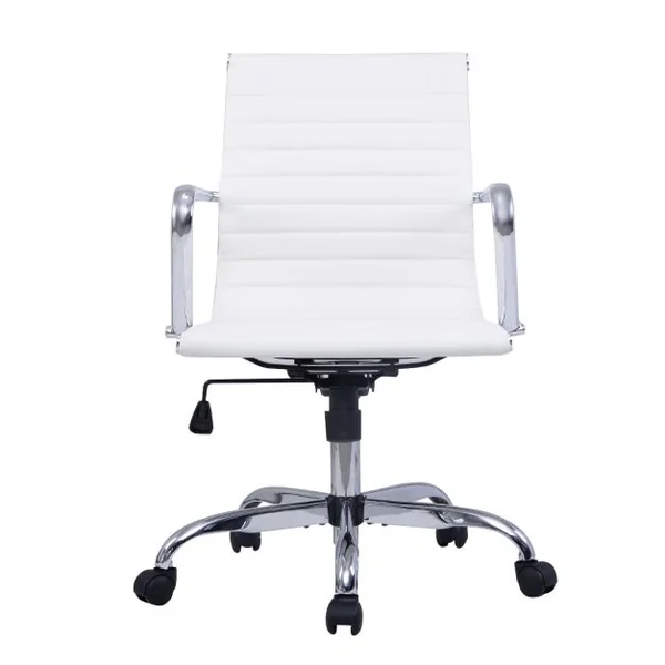 Fauteuil de Direction Chaise de Bureau Hauteur Réglable Capacité 120 Kg en Pu et Métal 56x58x88-98cm Blanc