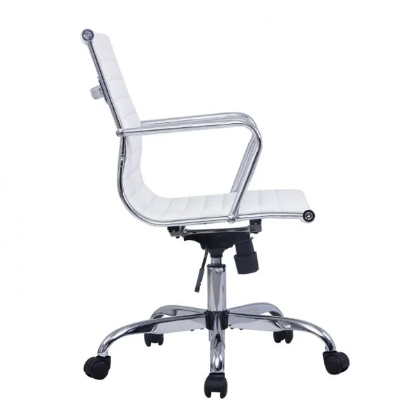 Fauteuil de Direction Chaise de Bureau Hauteur Réglable Capacité 120 Kg en Pu et Métal 56x58x88-98cm Blanc
