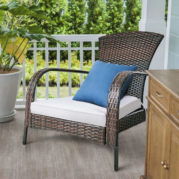 Fauteuil de Terrasse Bas en Rotin Chaise de Jardin Basse en Rotin Tressé avec Coussin d’Assise, 79x79x82cm, Marron