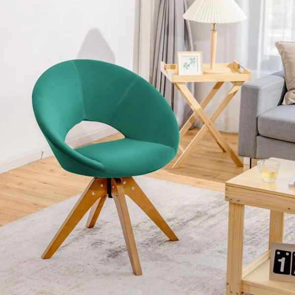 Fauteuil en Tissu Chaise Pivotante Moderne avec Pieds en Bois Massif et Siège Moelleux pour Salon Bureau et Chambre Vert