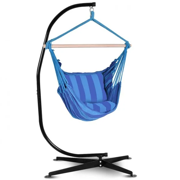 Fauteuil Hamac à Suspendre pour Relaxation 2 Coussins pour Intérieur et Extérieur Capacité 120 kg 119x101 cm Bleu
