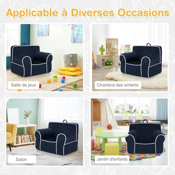 Fauteuil pour Enfant de 0 à 5 ans Rembourré avec Tissu en Velours et Éponge de Haute Qualité Chaise pour Salle de Jeux Chambre Jardin d'Enfants Bleu