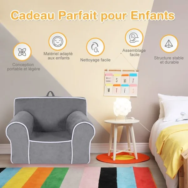 Fauteuil pour Enfant de 0 à 5 ans Rembourré avec Tissu en Velours et Éponge de Haute Qualité Chaise pour Salle de Jeux Chambre Jardin d'Enfants Gris