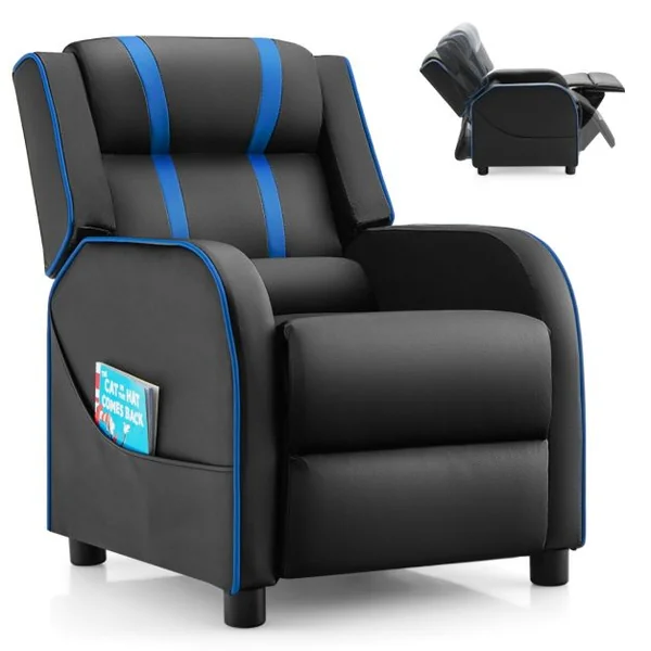 Fauteuil pour Enfant en Cuir PU avec Repose-pieds Charge 50kg Bleu