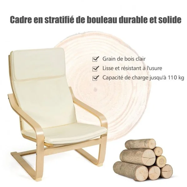 Fauteuil Relax Inclinable avec Repose-pied Style Contemporain et Design Ergonomique Beige
