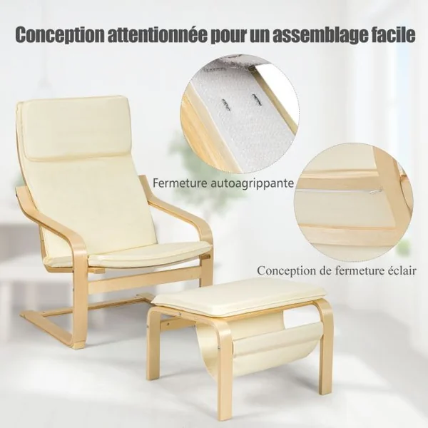 Fauteuil Relax Inclinable avec Repose-pied Style Contemporain et Design Ergonomique Beige