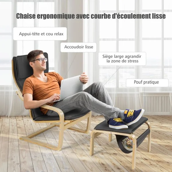 Fauteuil Relax Inclinable avec Repose-pied Style Contemporain et Design Ergonomique Gris foncé
