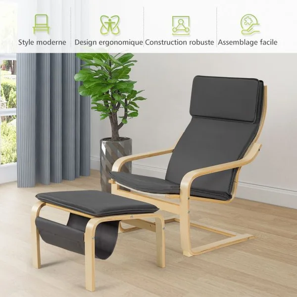 Fauteuil Relax Inclinable avec Repose-pied Style Contemporain et Design Ergonomique Gris foncé