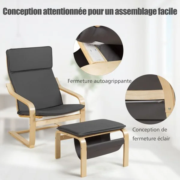 Fauteuil Relax Inclinable avec Repose-pied Style Contemporain et Design Ergonomique Gris foncé