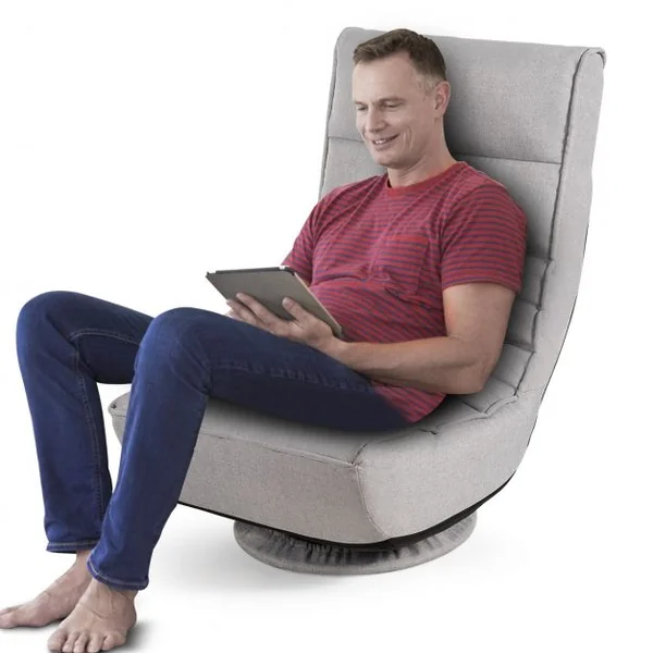 Fauteuil Relax Pivotant à 360° Rembourré Eponge Haute Densité Inclinable 4 Positions en Lin et Acier 60x66x88cm Gris