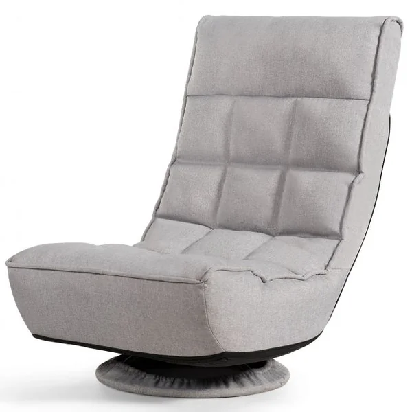 Fauteuil Relax Pivotant à 360° Rembourré Eponge Haute Densité Inclinable 4 Positions en Lin et Acier 60x66x88cm Gris