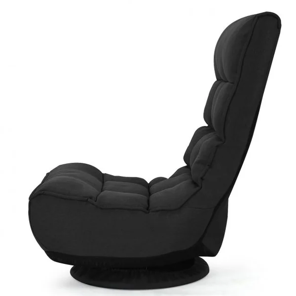 Fauteuil Relax Pivotant à 360° Rembourré Eponge Haute Densité Inclinable 4 Positions en Lin et Acier 60x66x88cm Noir