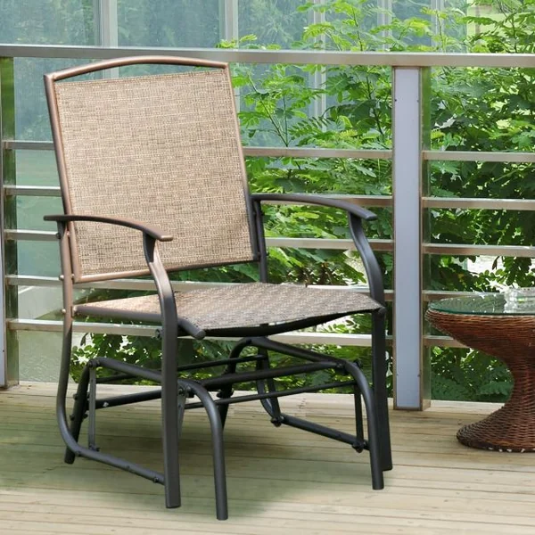 Fauteuil à Bascule Chaise à Bascule pour Jardin en Textilène Cadre en Acier Charge Max.150KG