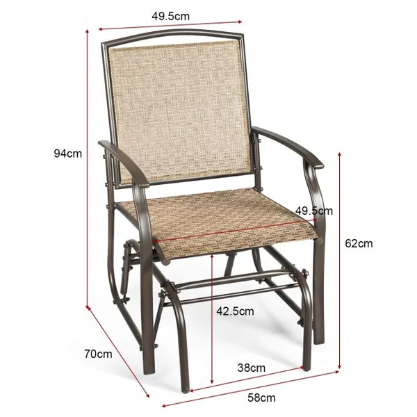 Fauteuil à Bascule Chaise à Bascule pour Jardin en Textilène Cadre en Acier Charge Max.150KG