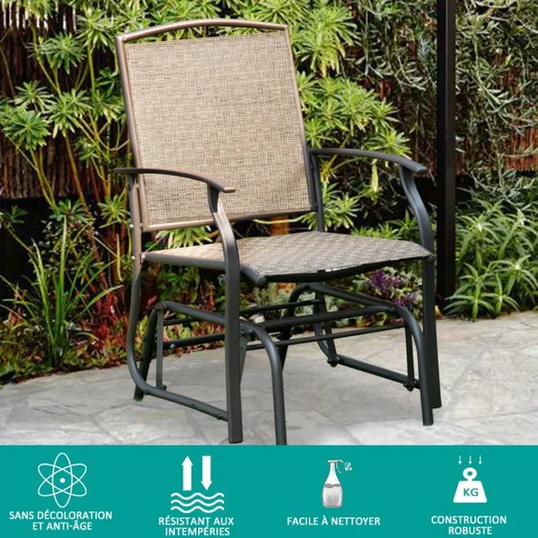 Fauteuil à Bascule Chaise à Bascule pour Jardin en Textilène Cadre en Acier Charge Max.150KG